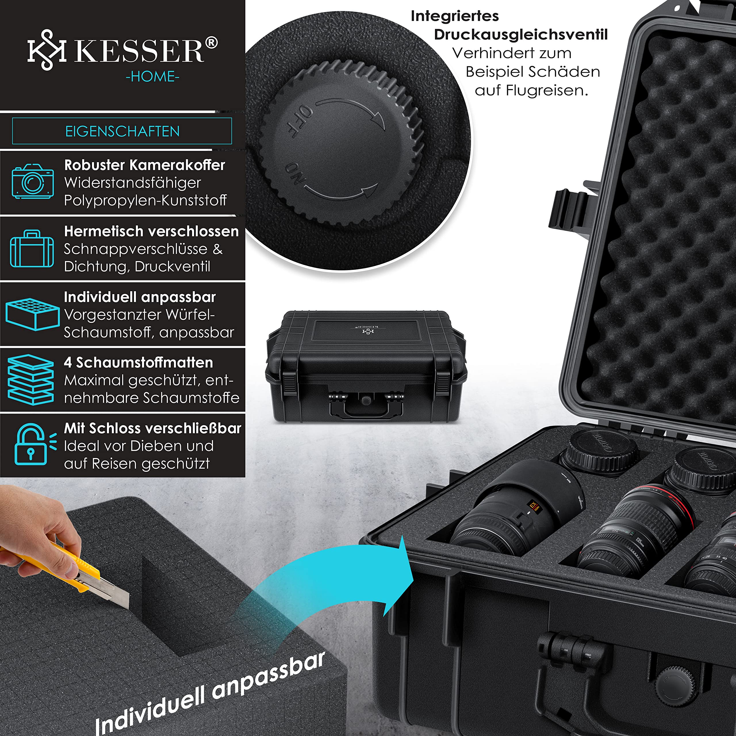 KESSER® Valise pour Appareil Photo Mallette de Transport Mallette de Protection caméra Mousse, L