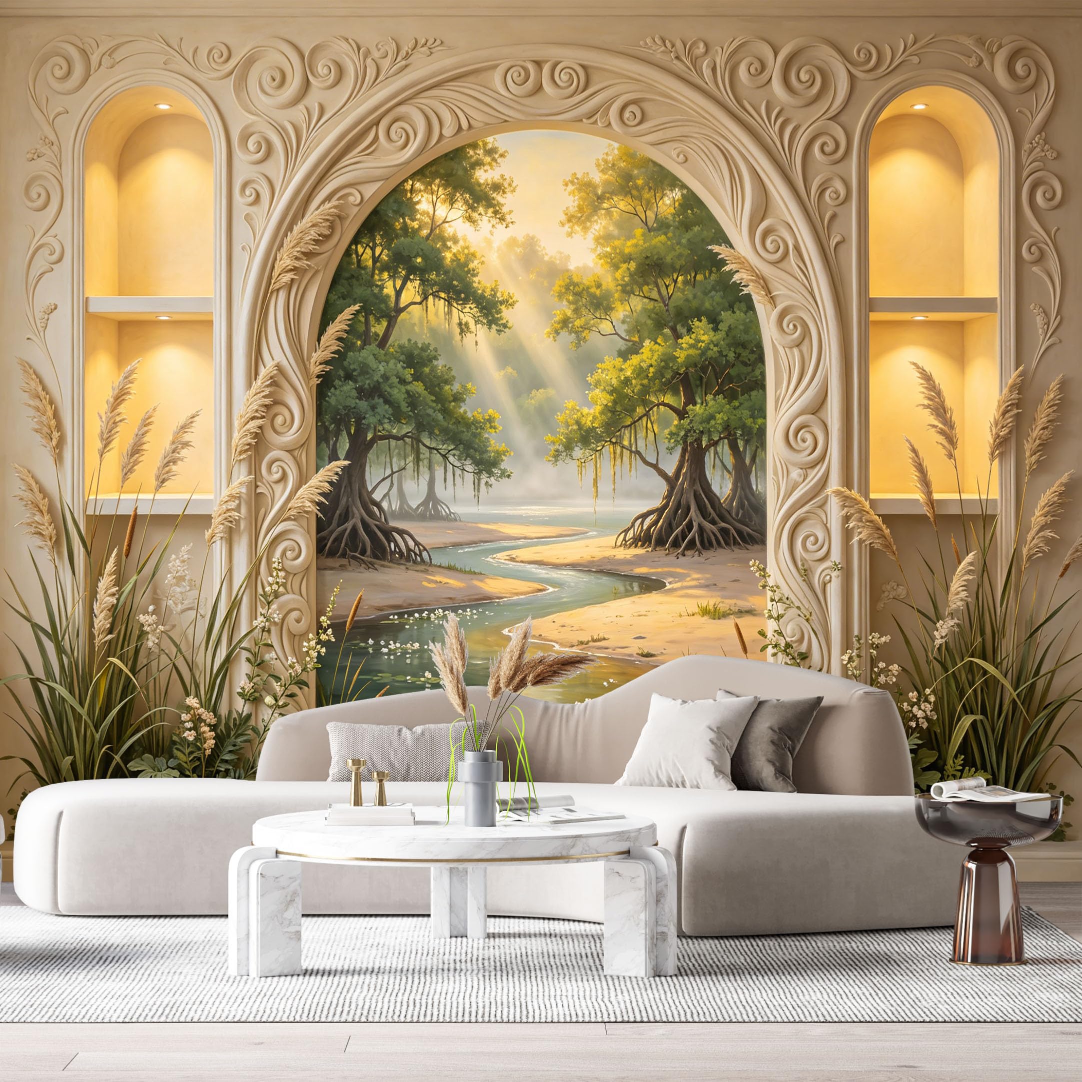 Custom Size Wall Murals Neoclassical Forest Landscape Oil Painting 3D Trompe L'Oeil SelfAdhesiveWall Fabric Removable Wallpaper Wall Decor for Living Room Bedroom Bathroom