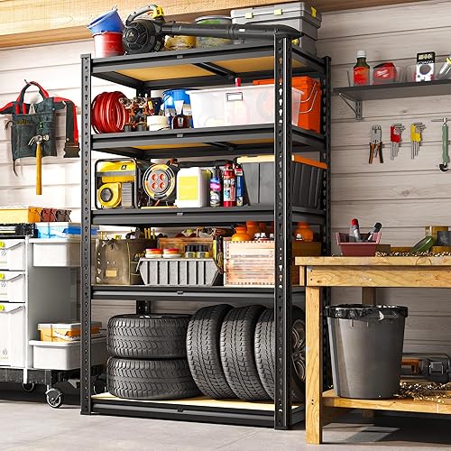 Miniatura 2 de REIBII Estantes de almacenamiento ajustables de 5 niveles para garaje, estantería de metal resistente de 2020 libras, estante de metal de 59.8" H,