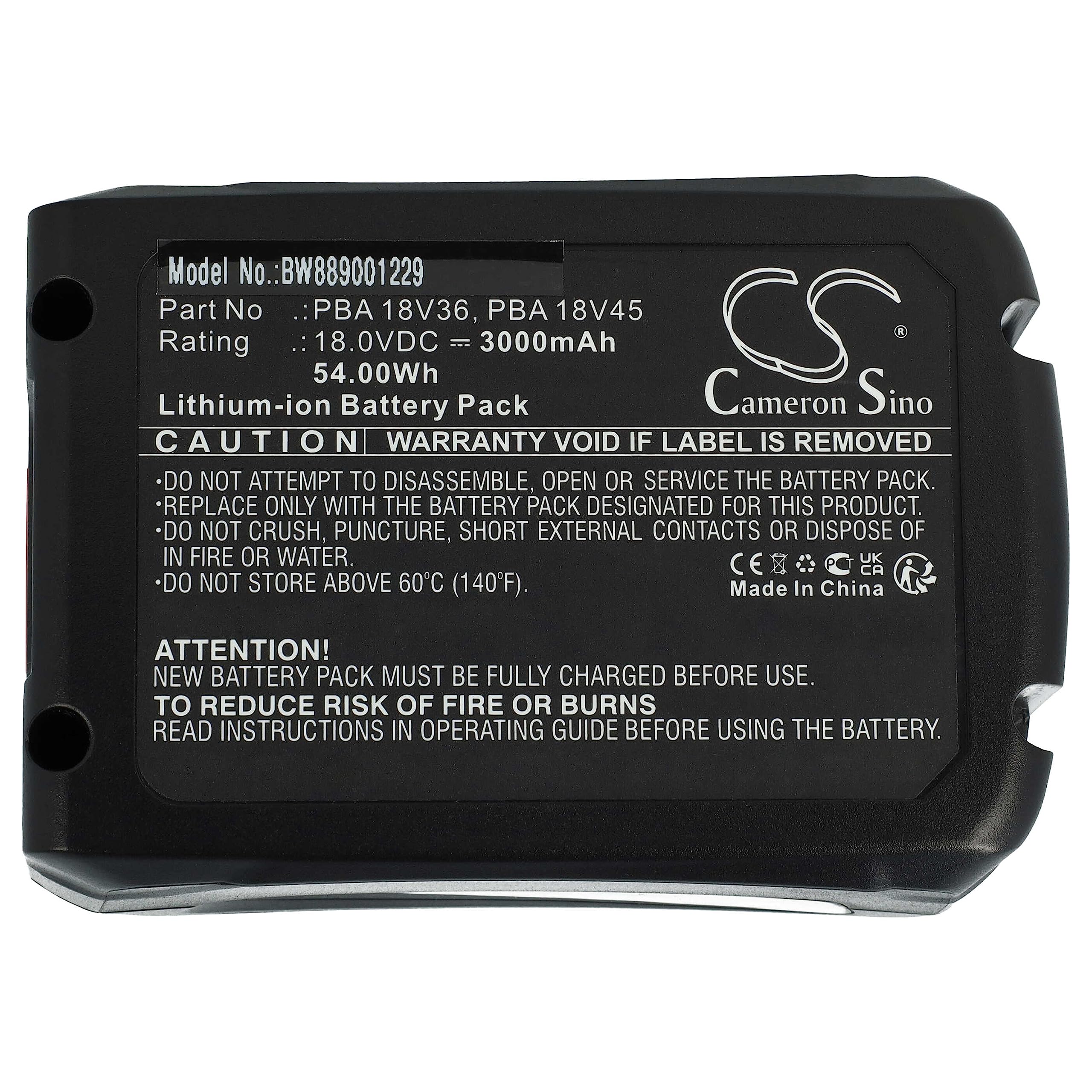 vhbw Zamiennik akumulatora do Gardena P4A PBA 18 V/72, PBA 18 V20, PBA 18V36 do kosiarki zanurzeniowej, akumulatorowego urządzenia ogrodniczego (3000 mAh, 18 V, litowo-jonowa)