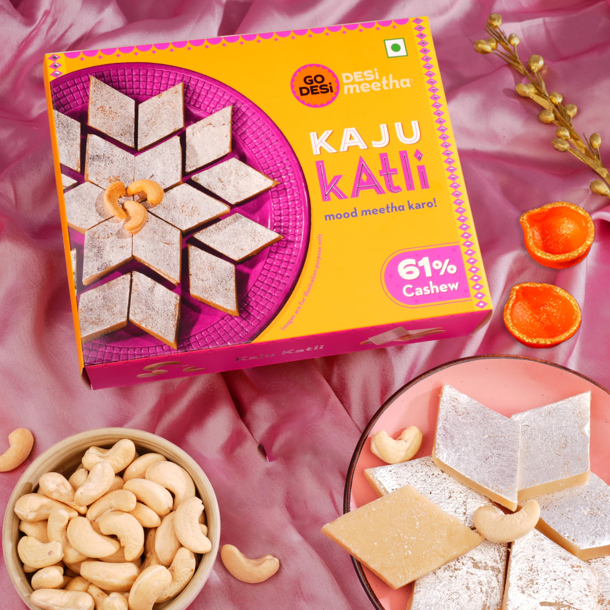 GO DESiGO DESi Kaju Katli 100 grams and Rakhi Combo | Rakhi Gift for Brother | Roli Chawal Set | Raksha Bandhan Sweets Combo Hamper | Indian Sweets Mithai