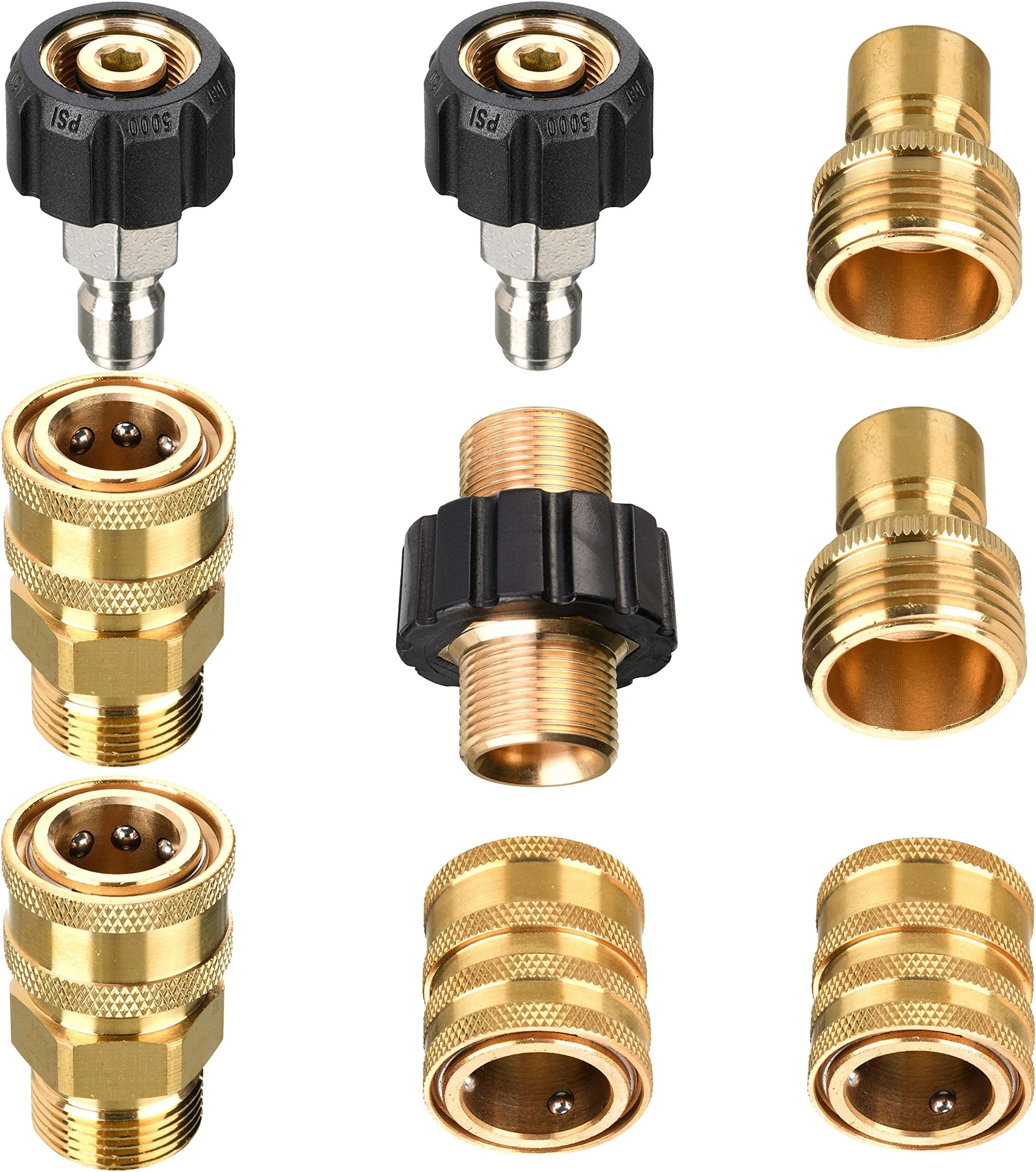 Pressure Washer Adapter Set, M22 to 3/8 Inch Quick Connect, 3/4 Inch to Quick Disconnect, Male M22 Hose Adapter, 9-Pack