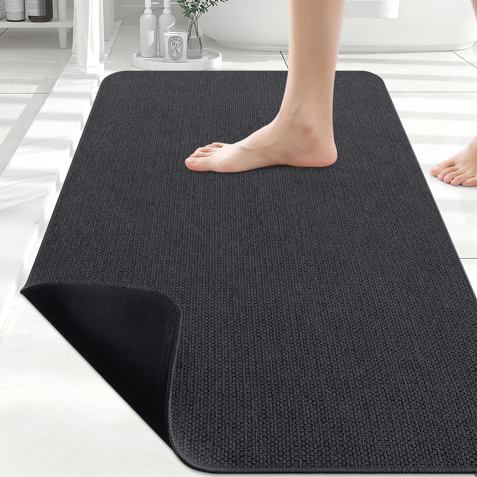 Smiry Ultra Thin Bath Mat 30x20, Non Slip Rubber Washable Bathroom Rugs