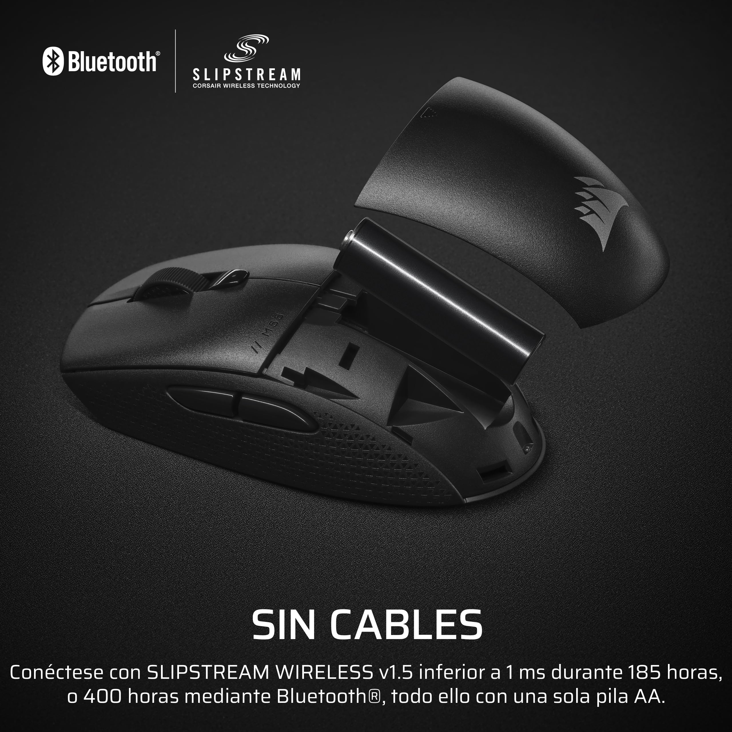 Corsair M55 Wireless Ratón Ligero para Juegos FPS – Negro | 2.4GHz & Bluetooth, 24,000 PPP, Batería de Larga Duración, Seis Botones Programables, Empuñaduras Laterales Texturizadas