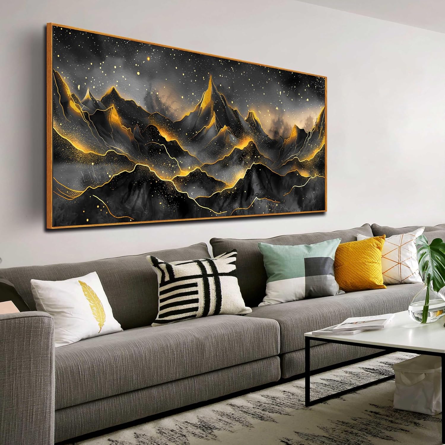 Mountain Wall Art for Living Room, Black and Gold Canvas Wall-Decor for Bedroom, Print Paintings for Home, Large Size 29x59 Inches Framed Mountain Wall Art for Living Room, Black and Gold Canvas Wall-Decor for Bedroom, Print Paintings for Home, Large Size 29x59 Inches Framed