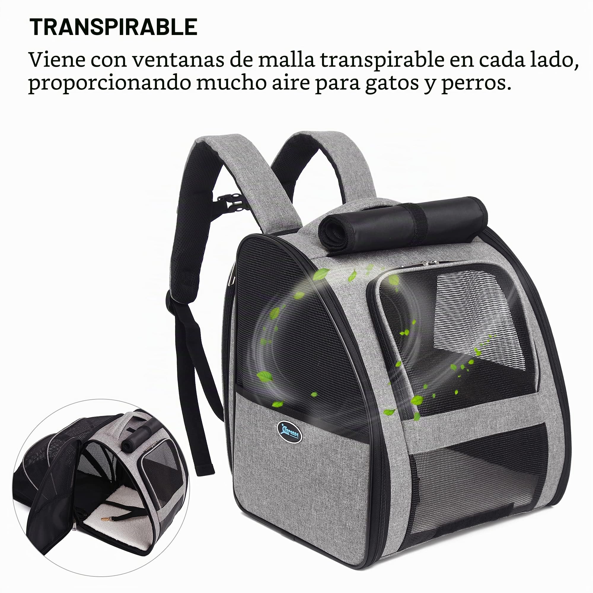 SUPERBE Mochila Gato Mochila Perro, Mochila Extensible para Perros Pequeños y Gatos, Aprobada por Aerolíneas, Diseño Ventilado para Viajes, Senderismo y Uso al Aire Libre (Gris)