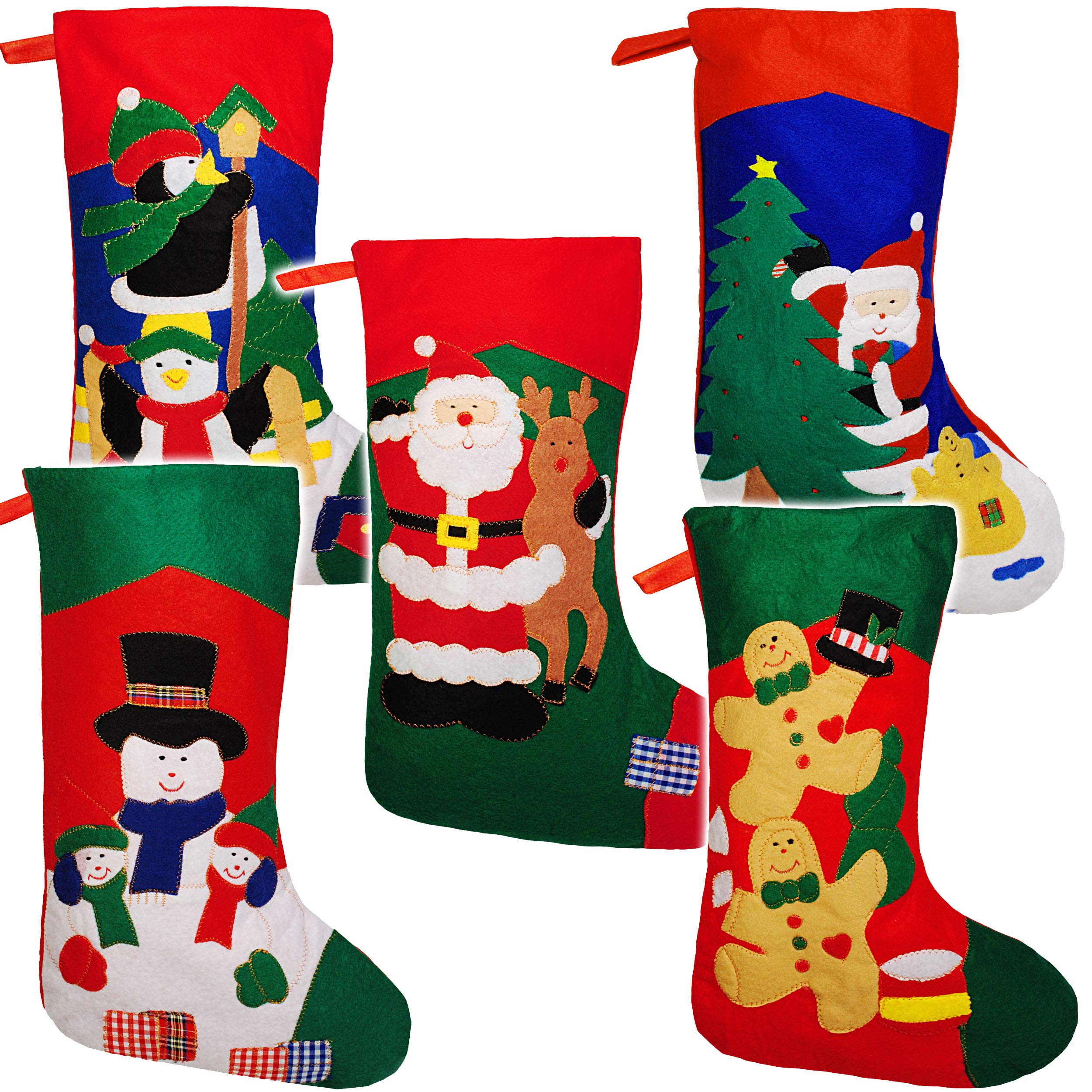 alles-meine.de GmbH 10 Stück XL - Weihnachtssocken & Filzstrümpfe - 50 cm - bunter Motiv-Mix - zum Aufhängen - Nikolausstiefel - Nikolausstrümpfe/Weihnachtsstiefel - Filz - g..