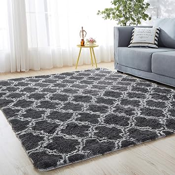 Rug for Livingroom,Fluffy Rug for Bedoom,Furry Carpet for Teens Room,Shaggy Rug for Nursery Room,Fuzzy Plush Rug for Dorm,Grey Carpet,Cute Room Decor for Kids/Baby Grey, 120*160CM 3.94x5.25 Feet