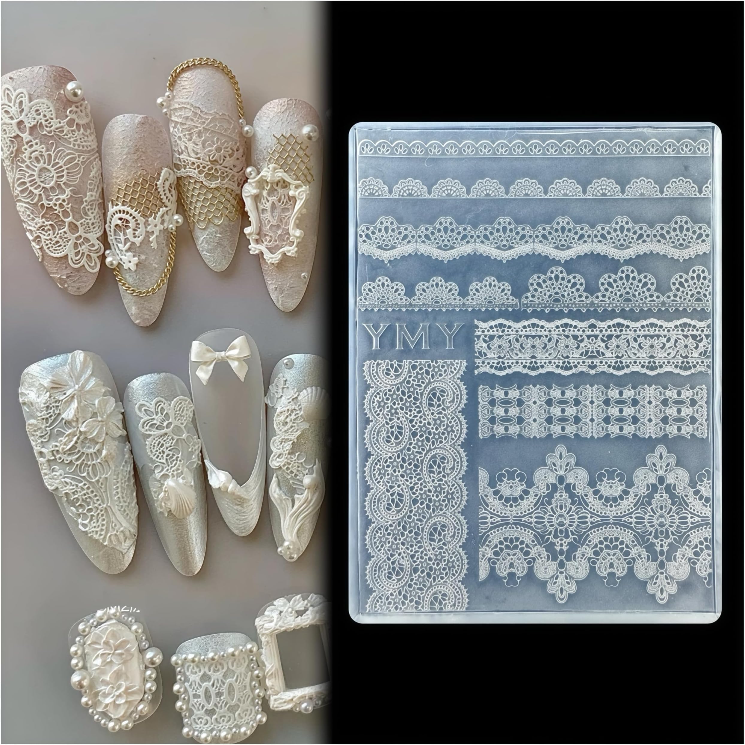 Nails Mold, Nail Stamp Nail Design Set with 3D Gel Nail Art Silicone Mould Tip, Nail Templates for Nails Y2K Design