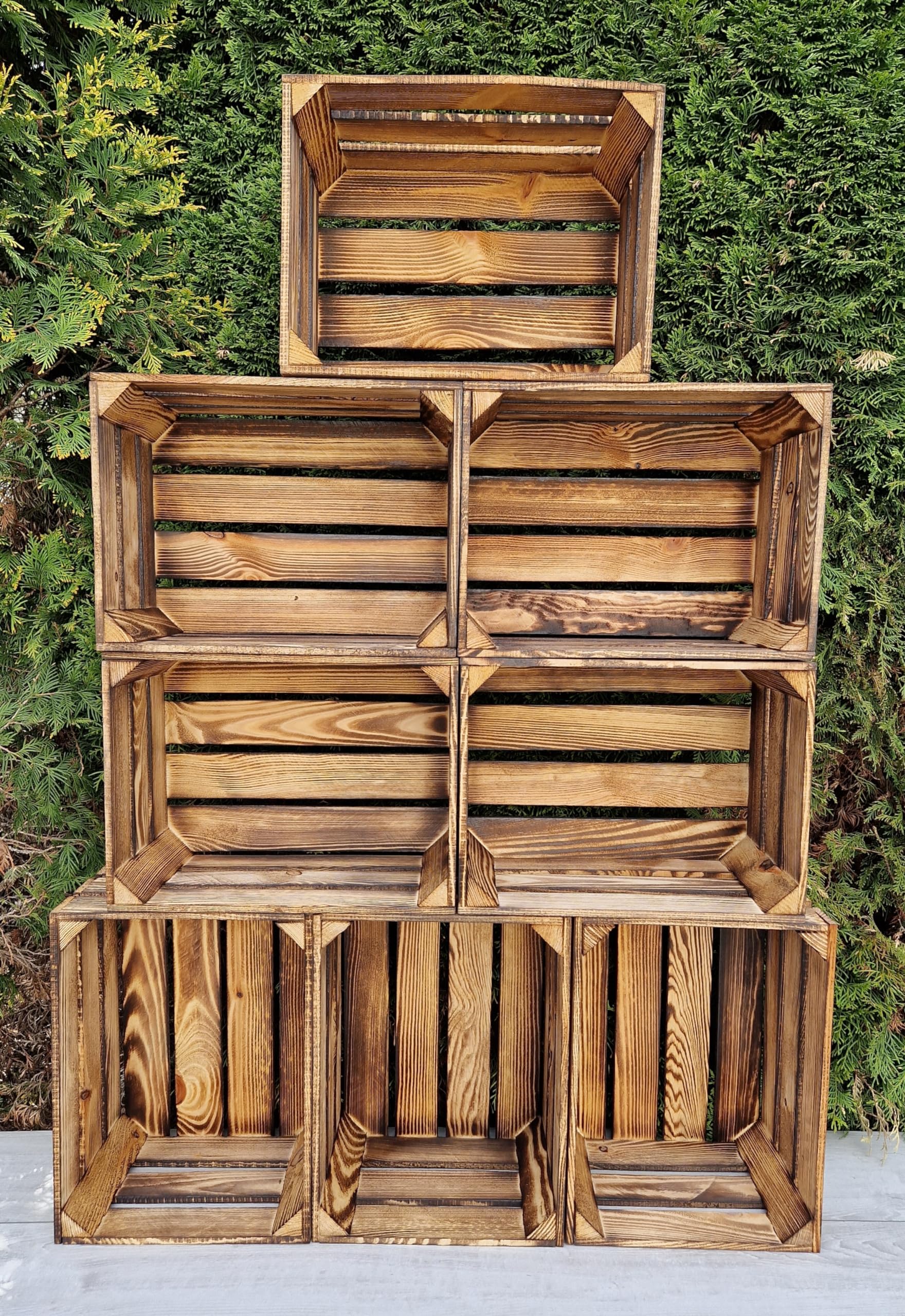 Rustic Wooden Fruit Crates Boxes - Vintage Storage Home Decor (Burnt effect, 8)