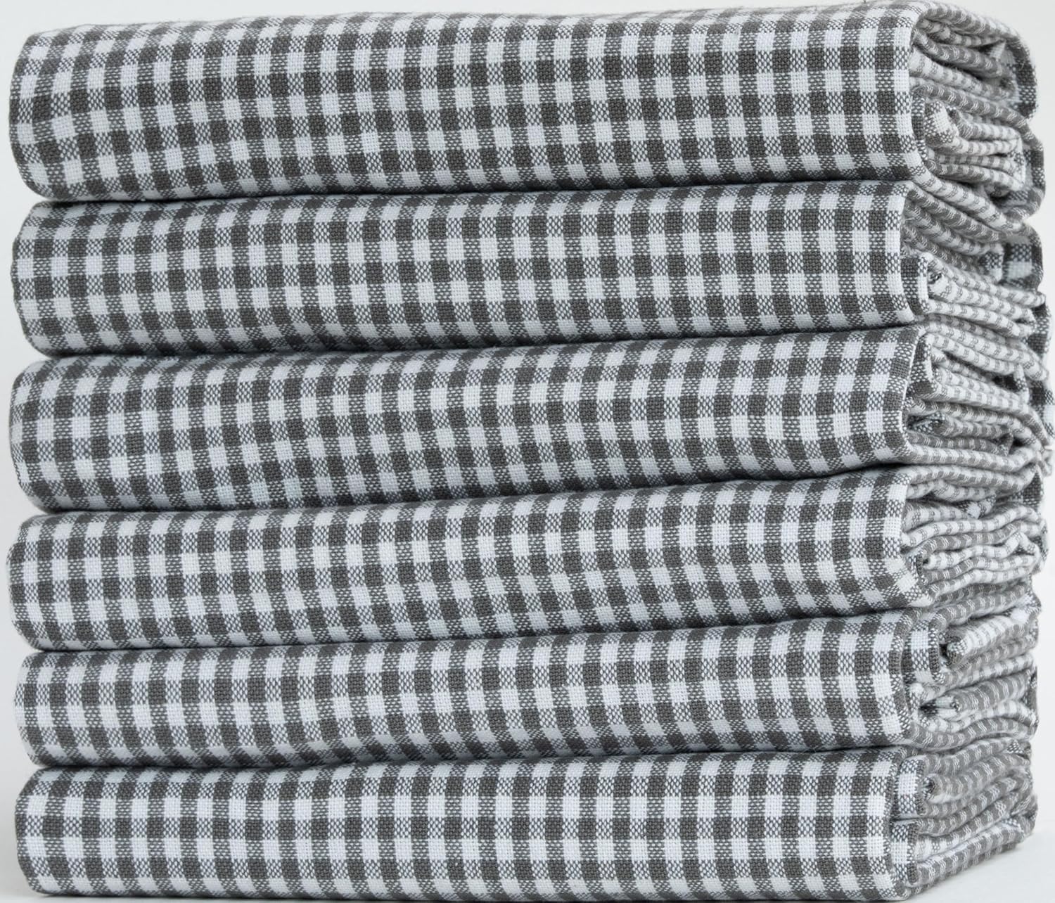 Kitchen Towel Set – Pack of 6 (22’’ x 32’’) Extra Large Jumbo Premium Cotton Dish Towels for Kitchen – Flat Check Towels – Absorbent – 100% Cotton – with Hanging Loop-Dark Grey