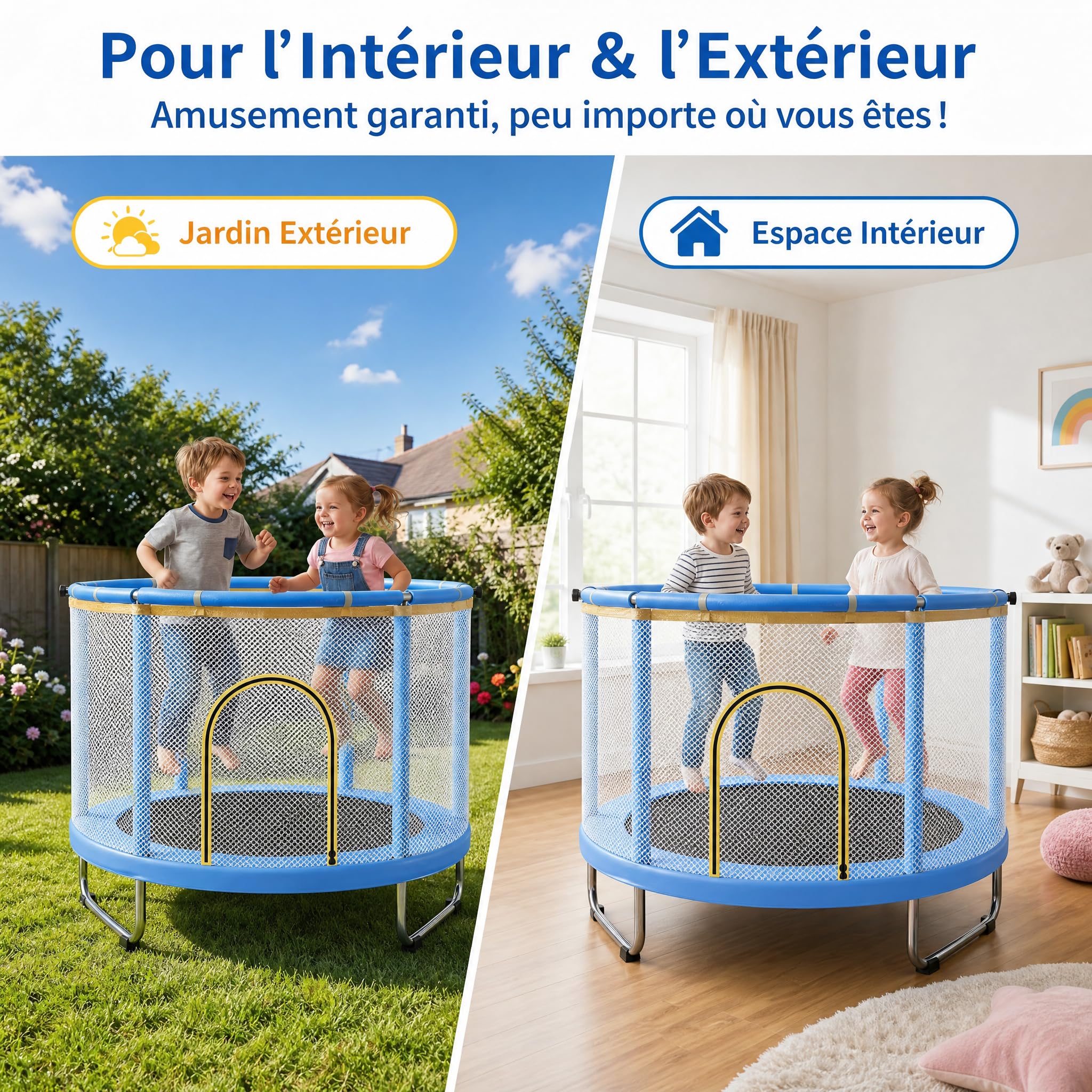 hotsizz Trampoline 1,5 m, avec balançoire, Barre de Gymnastique, Panier de Basket, pour Enfants de 3 à 14 Ans, Trampoline Enfant adaptés à Une Utilisation en intérieur et en extérieur