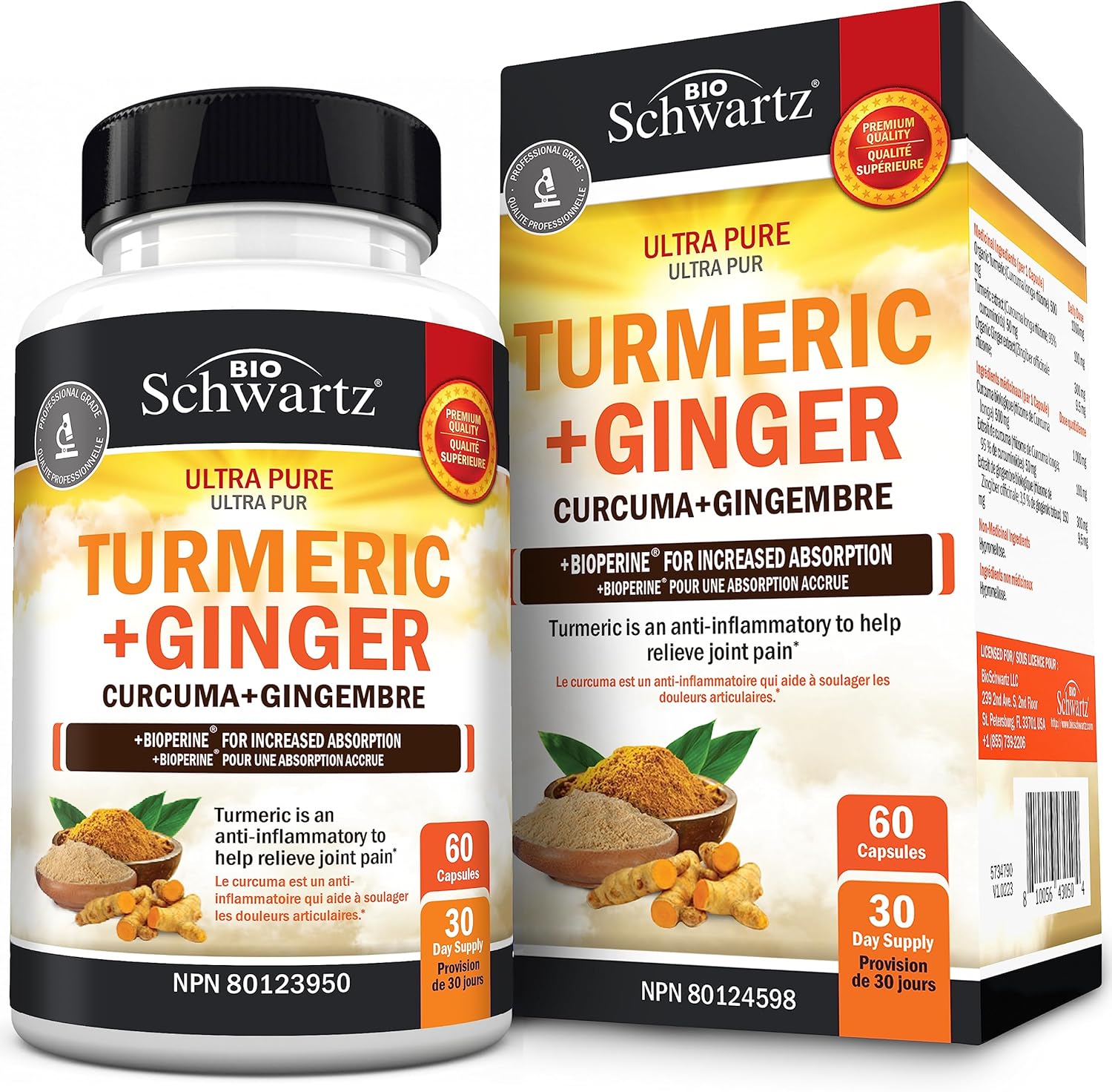 Organic Turmeric Curcumin and Ginger 95 Standardized Curcuminoids with BioPerine Black Pepper