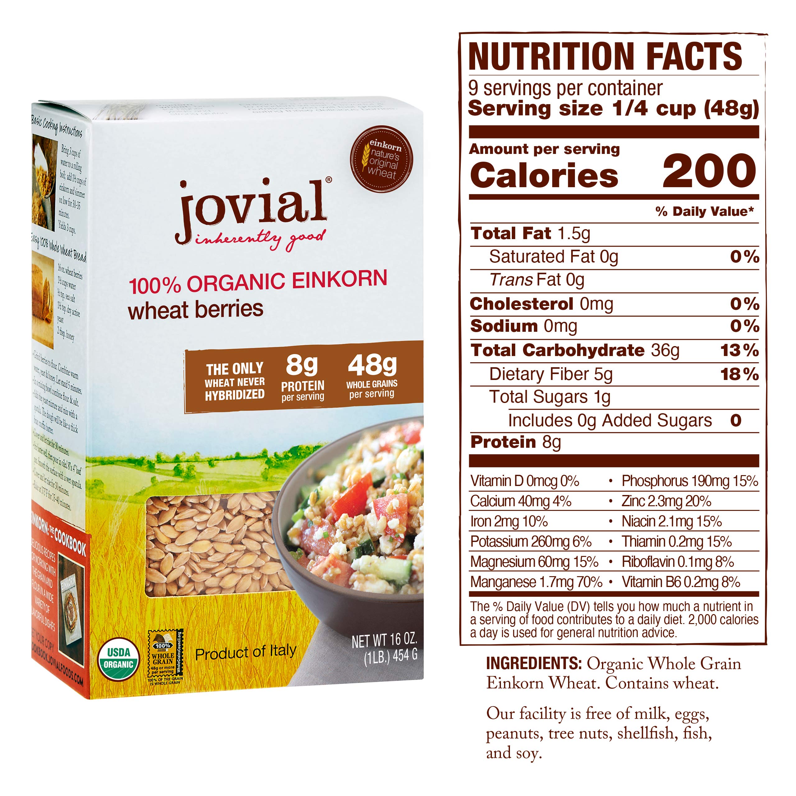 Jovial Foods Organic Einkorn Wheat Berries, 16.0Ounce Buy Online in