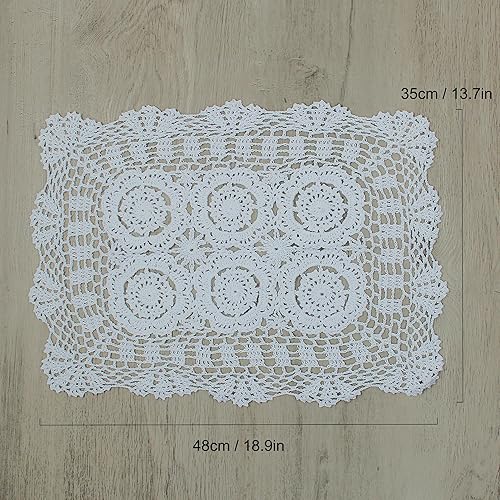 Miniatura 3 de kilofly Juego de 4 manteles individuales hechos a mano de algodón con encaje de ganchillo (juego de 4), color blanco