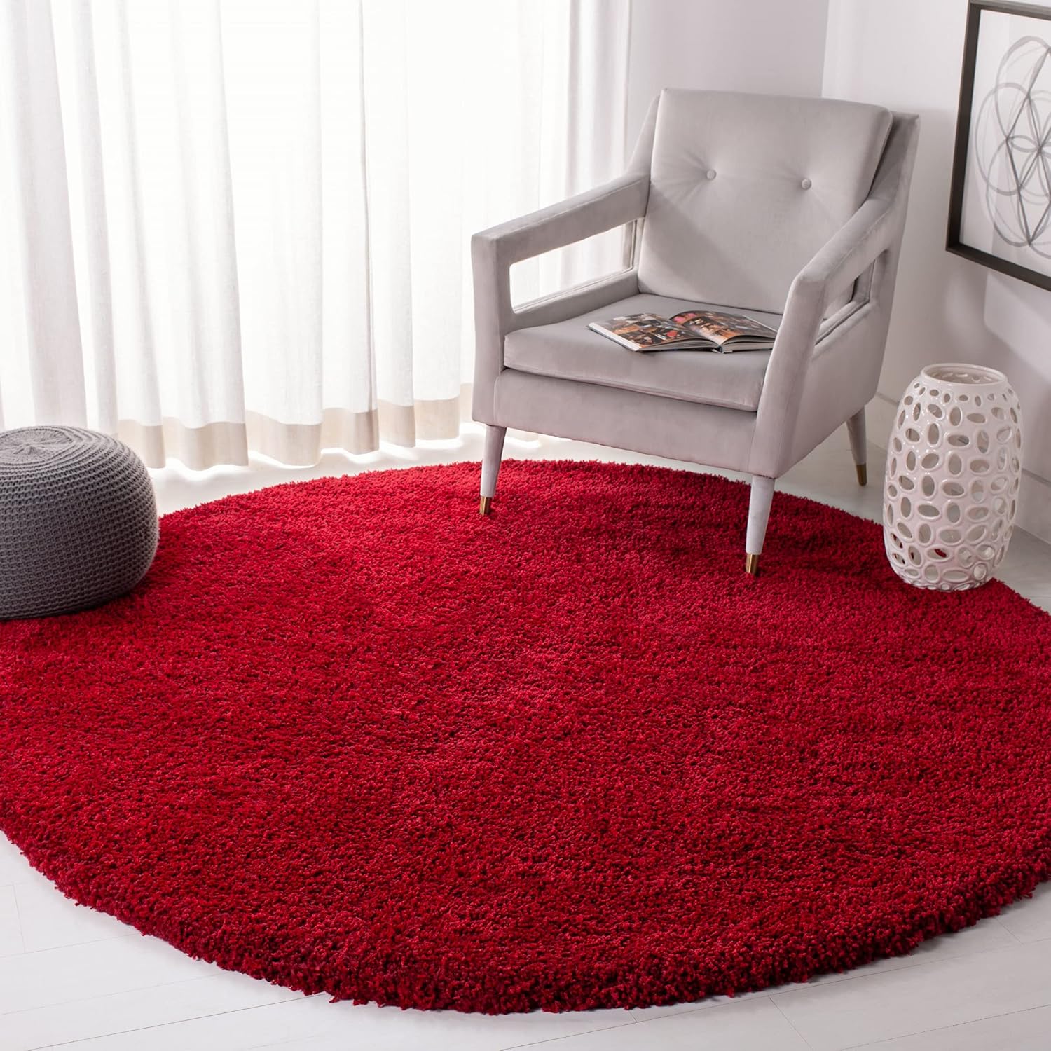 SAFAVIEH California Premium Shag Collection 4' Round Red SG151 Non-Shedding Living Room Bedroom Dining Room Entryway Plush 2-inch Thick Area Rug