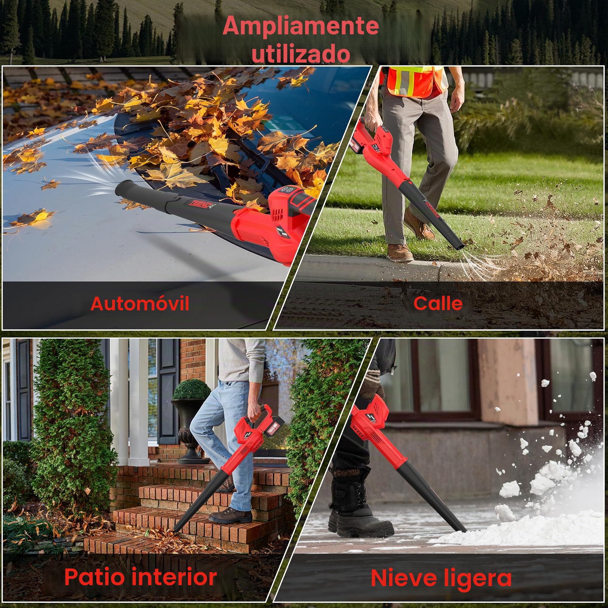 Soplador de Hojas TEENO Eléctrico, 6 Velocidades (210 km/h), 4Ah *2, Tubo Desmontable y Boquilla Ajustable, para Jardín, Hogar y Uso Profesional, Compatible con baterías Makita