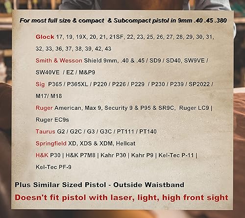 Miniatura 2 de OWB Leather Holster Compatible with Glock 17 19 43X for Taurus G2C G3 G3C fits M&P 9mm Shield for Sig P365 P320 for Springfield XDS Top-Grain Leather