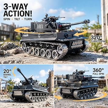 Remote Control Tank, 1:18 Scale, Metal Tracks and Recoil