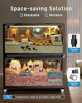 BUCATSTATE Hamster Cage 3.0: Large Metal Rat Cage Stackable with Top Access Easy Assemble 39.3L x 19.7W x 20.4H Inches Dwarf Syrian Hamster Tank for Gerbil Mouse (5.4 ft2, Black)