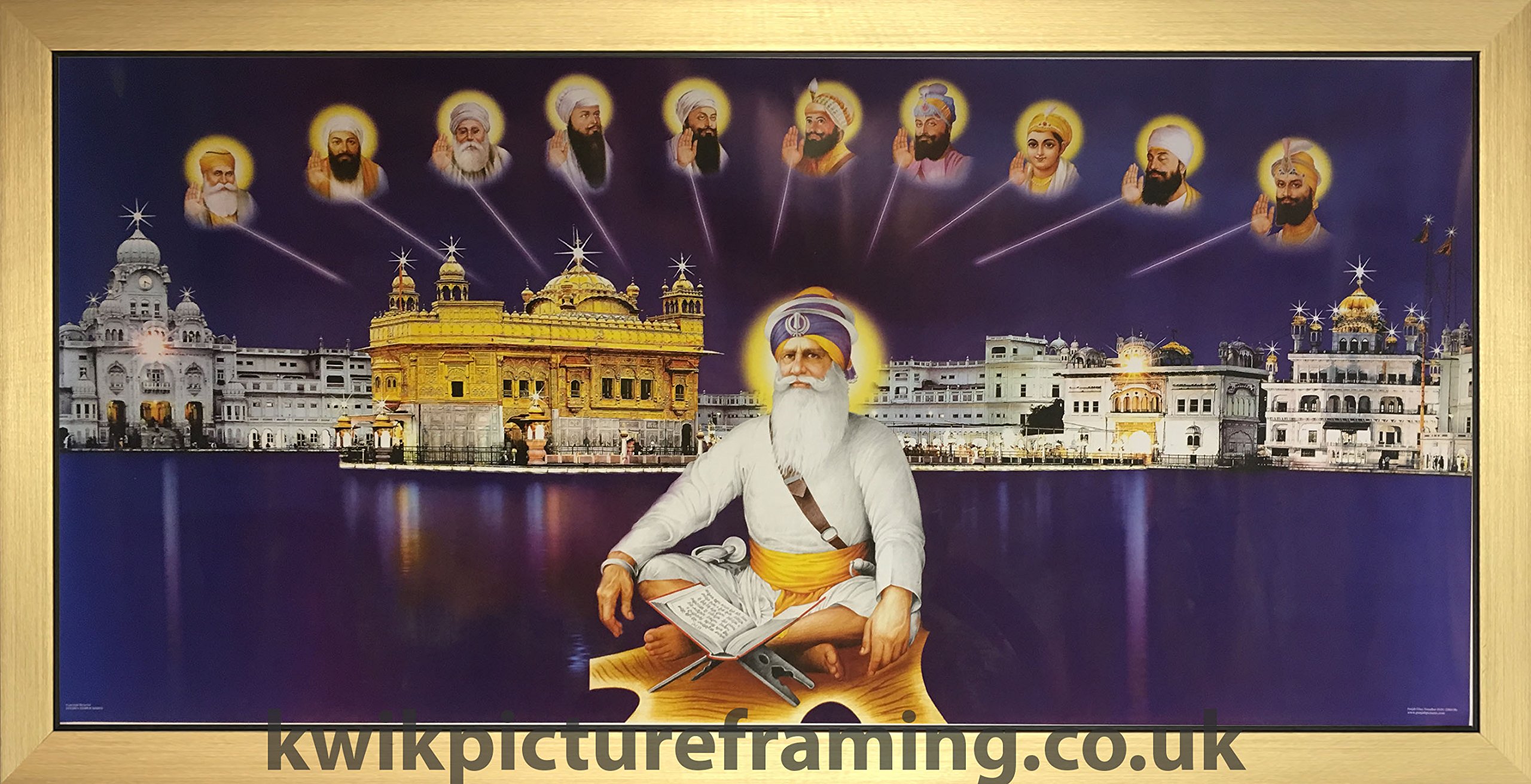 Kwik Picture Framing Ltd Gold Sri Darbar Sahib Amritsar En Temple With Baba Deep Singh Ji In Size - 40 X 20 | Frame