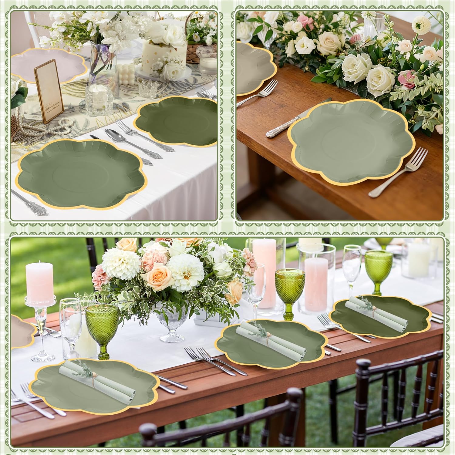 60 Pcs Sage Green Paper Plates - 9 inch Gradient Sage Green Scalloped Paper Plates Disposable Dessert Plate Decorative Dinner Serving Plate for Baby Shower Wedding Bridal Shower, 6 Colors - Image 5