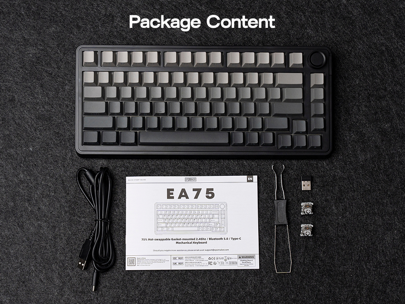 EPOMAKER EA75 RGB 75% Gaming-Tastatur Kabellos, 2.4GHz/Typ-C/Bluetooth Creamy Mechanische Tastatur mit Drehknopf, Hot Swappable für Gamer