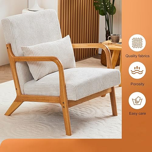 Miniatura 92 de Furnimart Silla decorativa de piel sintética moderna de mediados de siglo; cómodo sillón para ocio, tocador de invitados, silla con respaldo alado