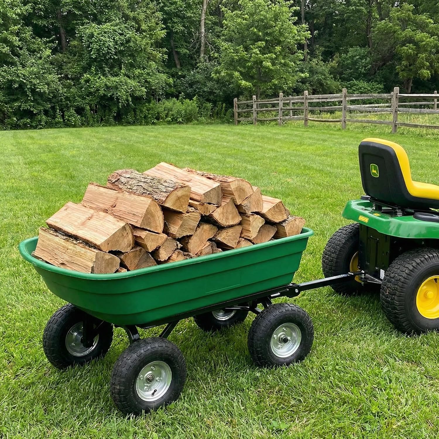 Garvee Wheelbarrow Garden Cart, Heavy-Duty Garden Dump Cart, Four-Wheel Home Garden Yard Utility Wheelbarrow Cart with Built-in Stand & D-Handle Steering for Gardening, Yard Work & Landscaping