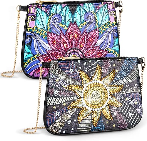 Geyoga 2 piezas de bolso cruzado de pintura de diamantes con diseño de diamantes, bolsa de maquillaje de hombro, bolsa de cuero con cadena para
