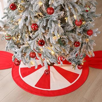Candy Christmas Tree Skirt Candy Cane Tree Skirt Mat 62 in, Red