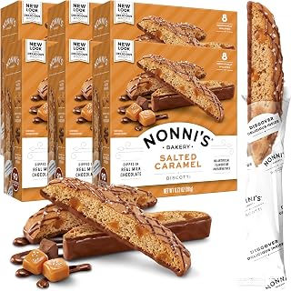 Nonni's Salted Caramel Biscotti Italian Cookies - 6 Boxes - Biscotti Individually Wrapped Cookies - Italian Biscotti Cookies w/Rich Milk Chocolate & Sea Salt - Kosher - 6.72 oz