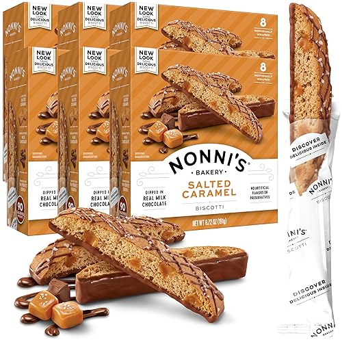 Nonni's Galletas italianas de caramelo salado  Galletas italianas  Biscotti envueltas individualmente  Biscotti con rico chocolate con leche y sal
