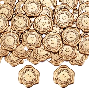 Wax Seal Self-Adhesive Heart Pack of 50 Seal Stickers Gold Envelope Sticker Wax Seal Stamp Sticker for Wedding Invitation