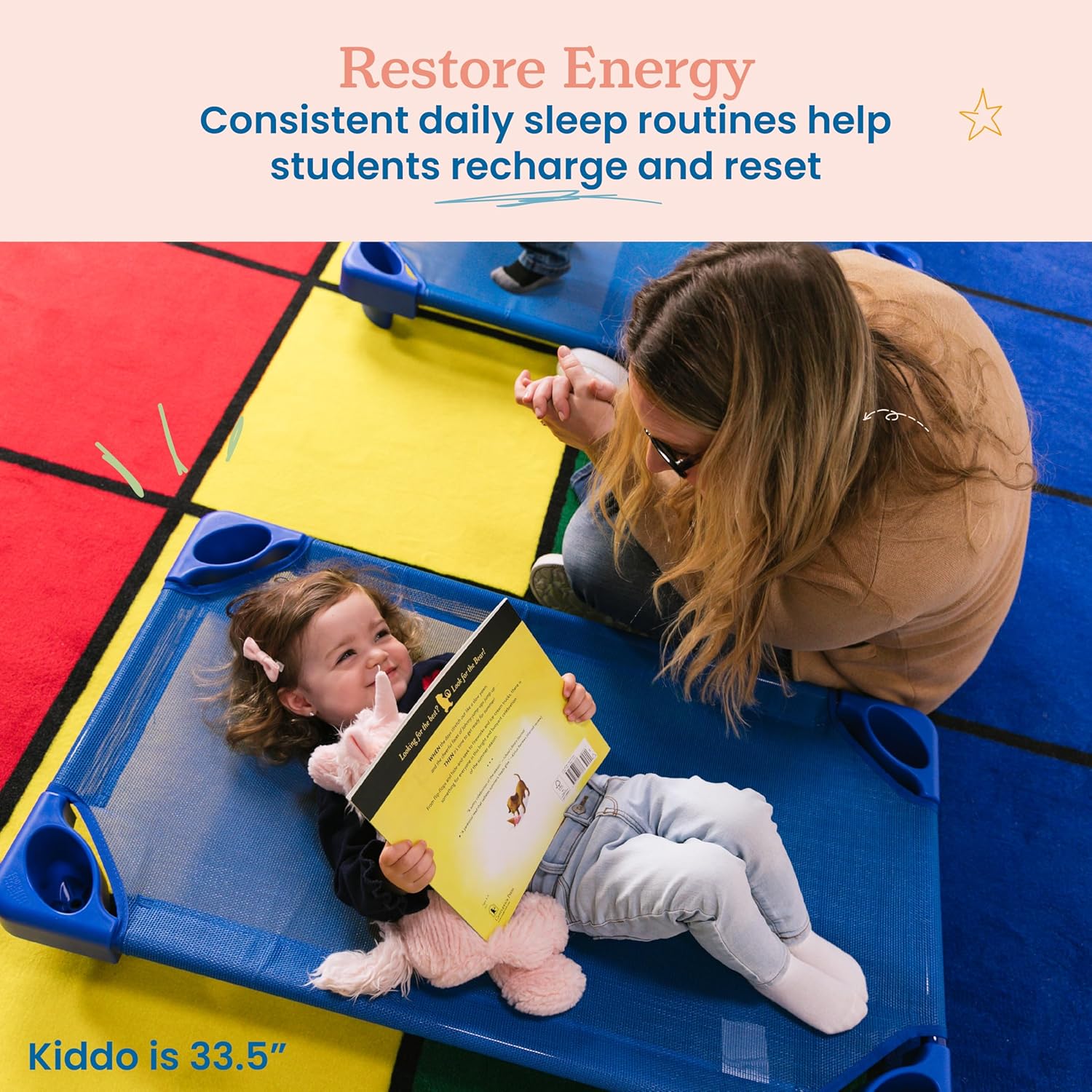 ECR4Kids Stackable Kiddie Cots with Trolley, Assembled, Toddler, Daycare Essentials, Blue, 5-Pack