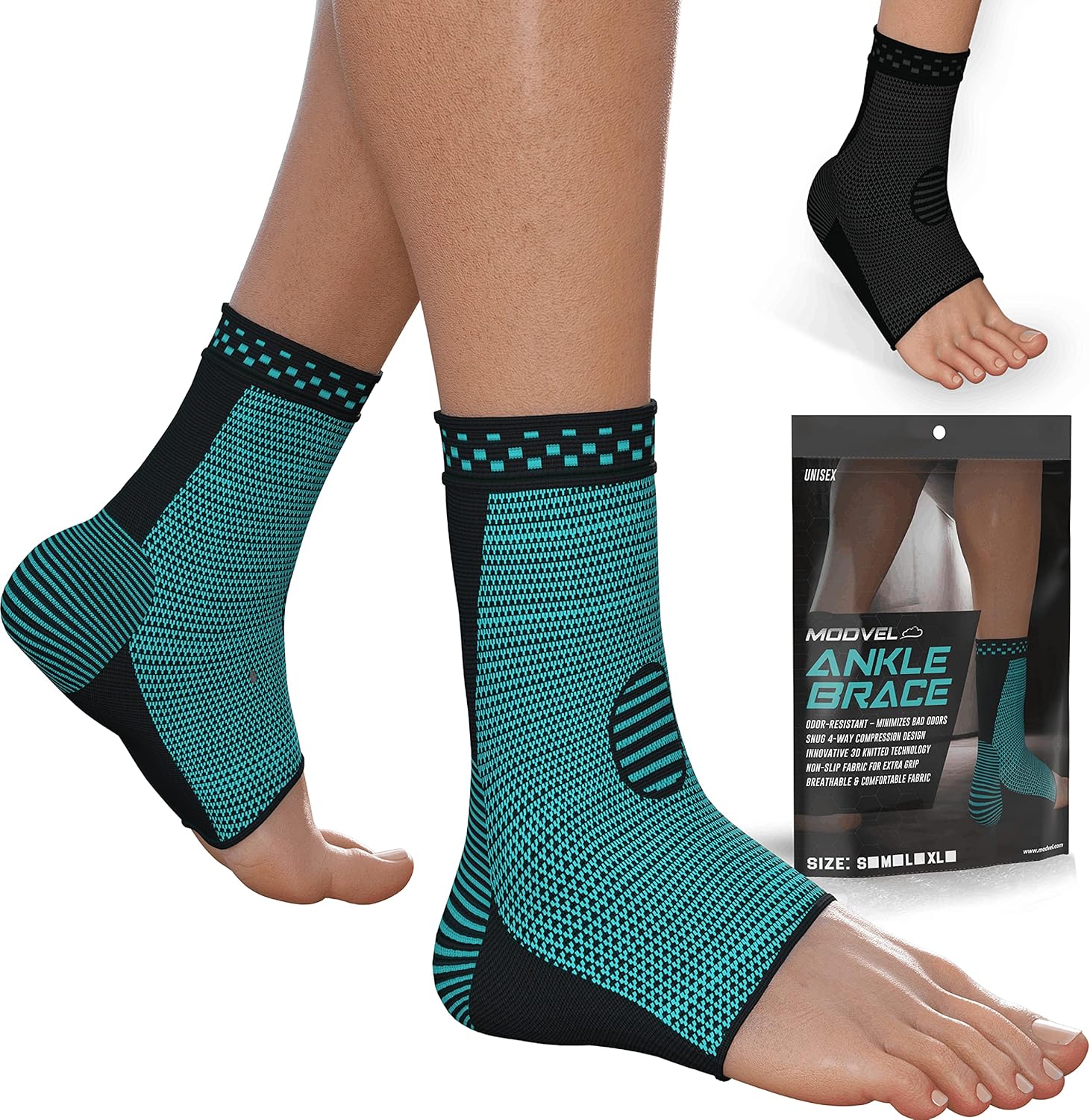 MODVEL 2 Pack Ankle Brace Compression Sleeve | Injury Recovery, Joint Pain and More | Achilles Tendon Support, Plantar Fasciitis Foot Socks with Arch Support : Health & Household