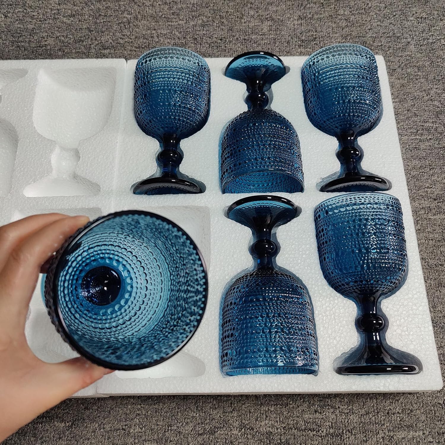 Glasses Drinking Wine Water Goblets Glassware set of 6 Vintage Stem Glasses Stemware 12 Ounces for Wedding Party Bar Twill Pattern Striped 350 ml (Blue) - Image 9