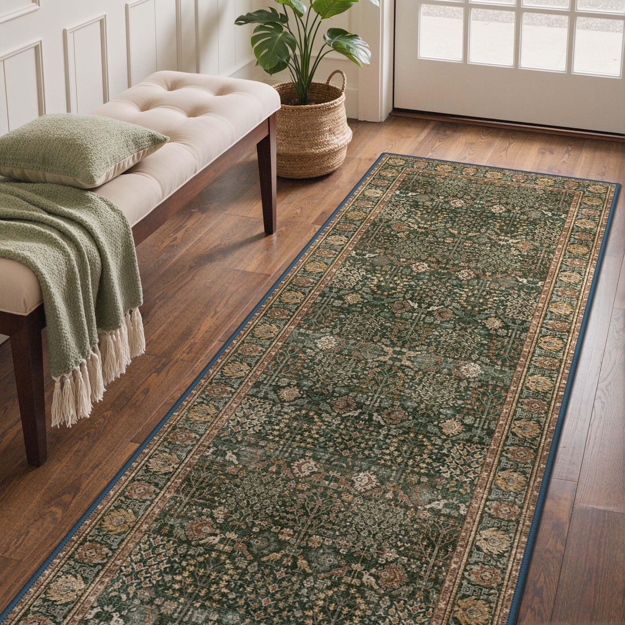 GENIMO Rug 90x150cm Orient Green Washable Non-Slip Hallway Carpet Vintage