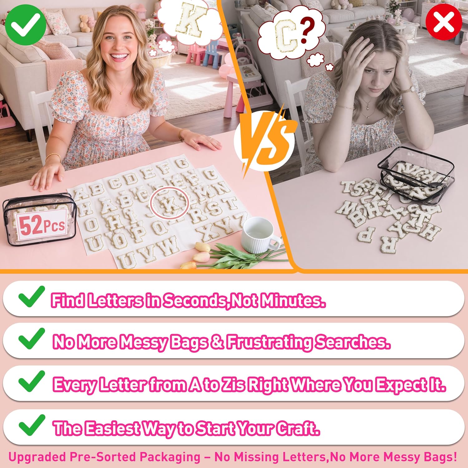 White Chenille Letters Self-Adhesive Patches: KINGSOW 52PCS Self Adhesive Varsity Iron on Letter Patches Stick on Embroidered Patch for Clothing - Image 4