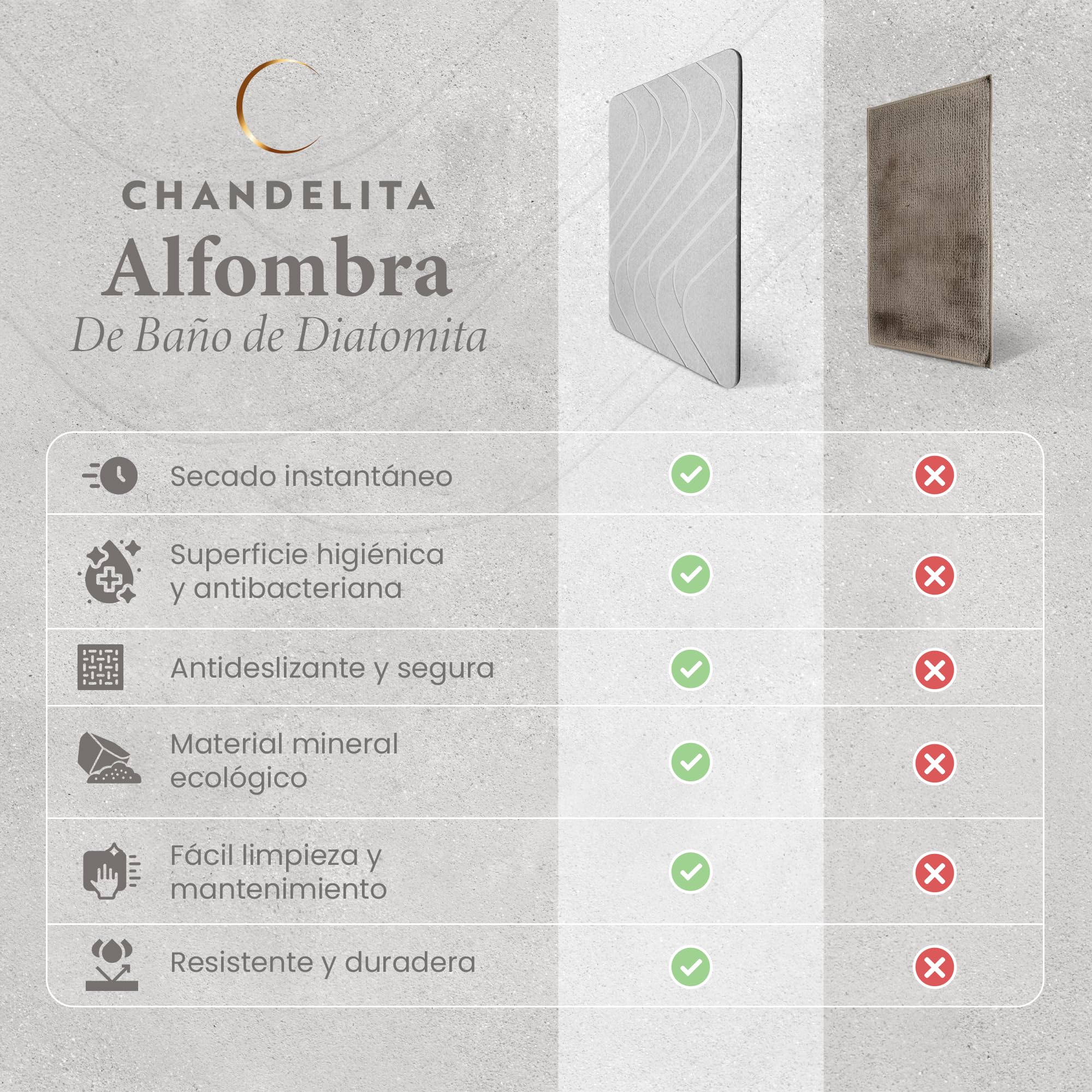 Alfombra Diatomita Baño 60×39 cm de Secado Rápido – Set con Accesorios, Alfombrilla Diatomita Antideslizante, Absorbente e Higiénica – Alfombra Baño Piedra Ideal para Ducha y Baño