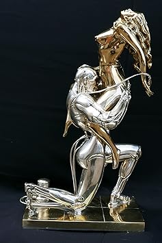 Sculpture Bronze Adam Et Ève – Statue érotique Géante – Fine Arts Wohnkultur – Or Et Argent