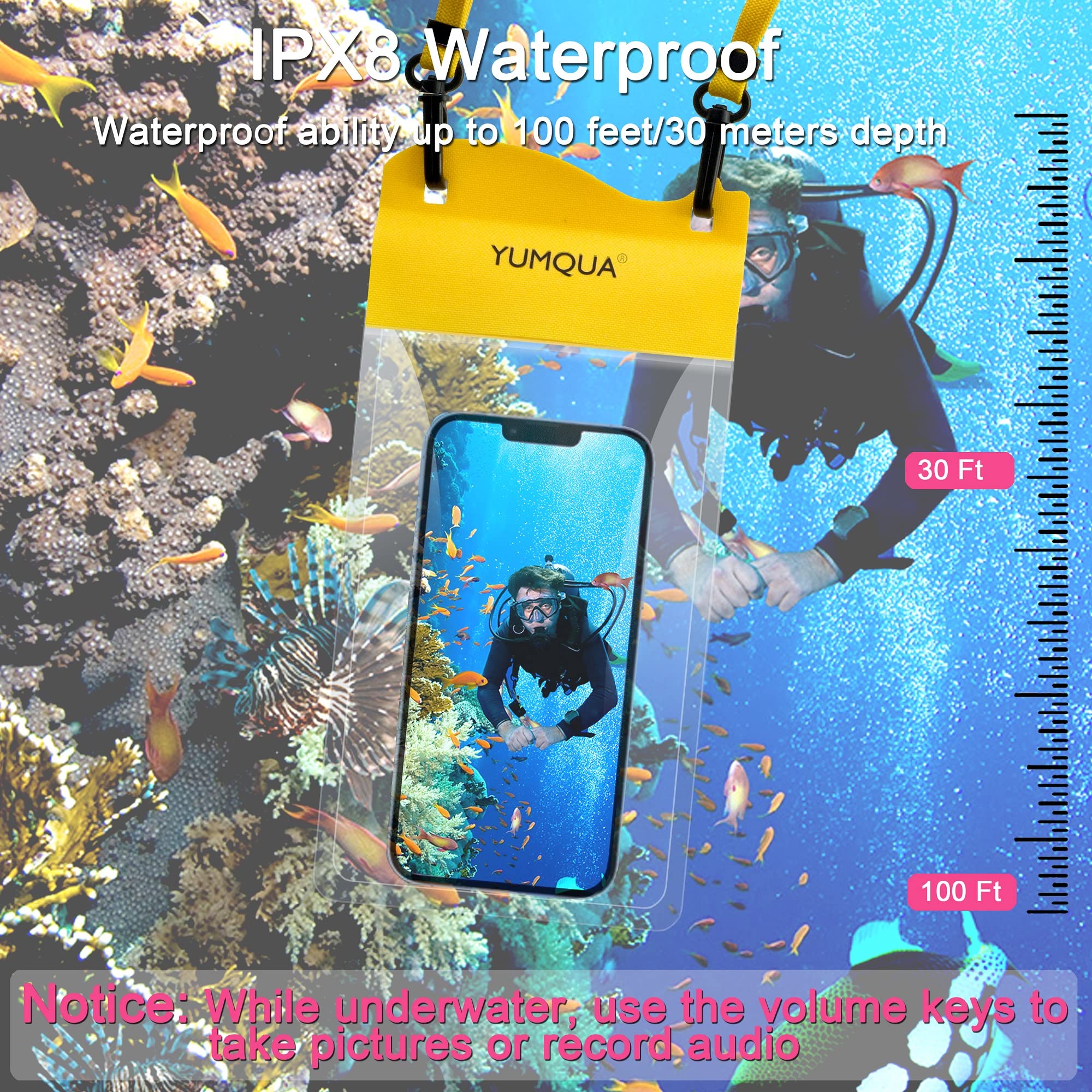 YUMQUA Paquete de 2 bolsas impermeables grandes para teléfono móvil, IPX8, bolsa impermeable compatible con iPhone 14, 13, 12, 11 Pro Max/8 Plus, Galaxy S23 Ultra, S22, S20+, Pixel 4 XL, hasta 7,5