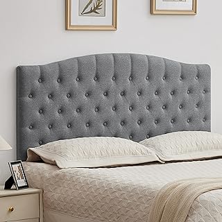 Gray tall queen tufted upholstered headboard