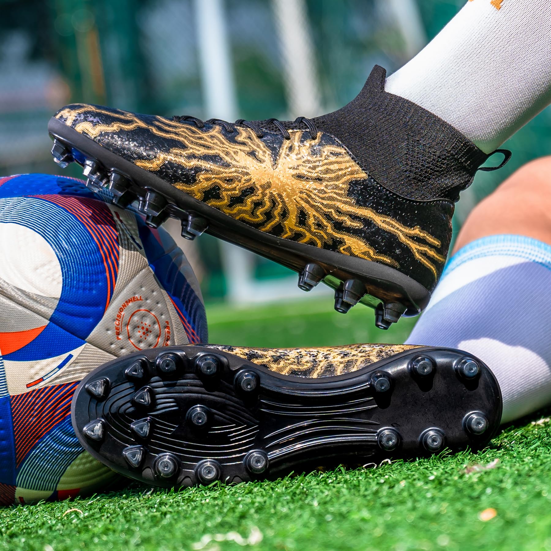 Kids Soccer Cleats Boys Girls Training Football Cleats Youth High-top Soccer Shoes for Little/Big Professional Athletic Outdoor Football Shoes - 2