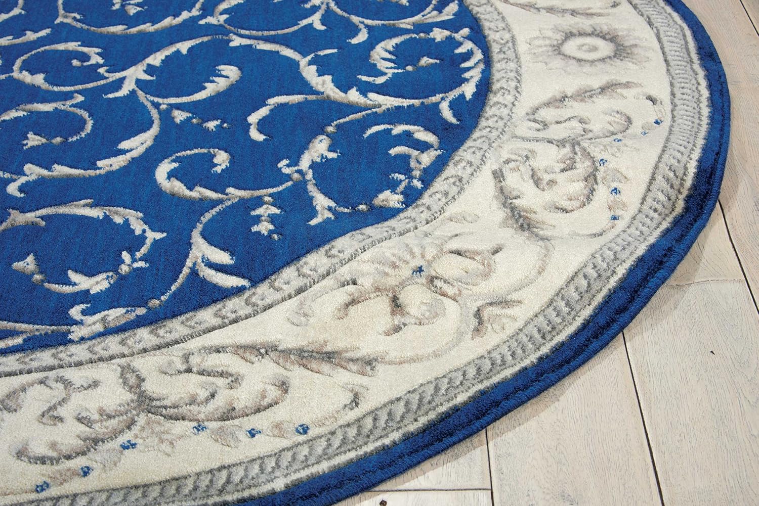 Nourison Somerset Traditional Navy 5'6" x ROUND Area -Rug, Easy -Cleaning, Non Shedding, Bed Room, Living Room, Dining Room, Kitchen (6 Round)