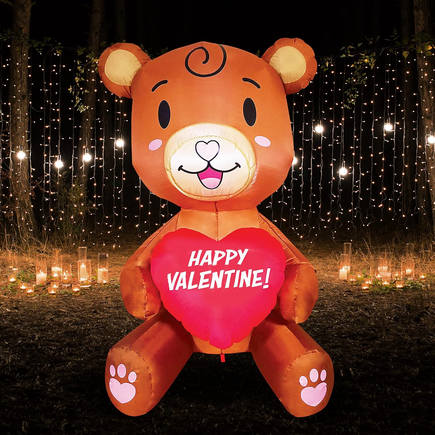 Joiedomi 5 FT Valentines Day Inflatable Teddy Bear with Sweet Heart, Lighted LED Blow Up Decoration Valentines Gift for Couples Wedding Propose Holiday Indoor Decoration Yard Decor Party Supplies