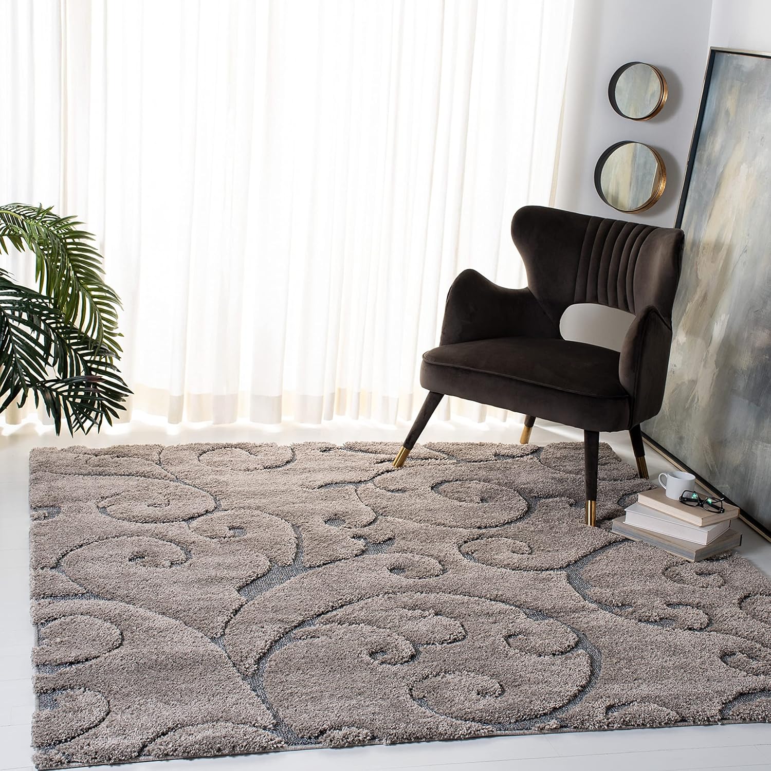 59" Grey and Light Blue Synthetic Shag Area Rug
