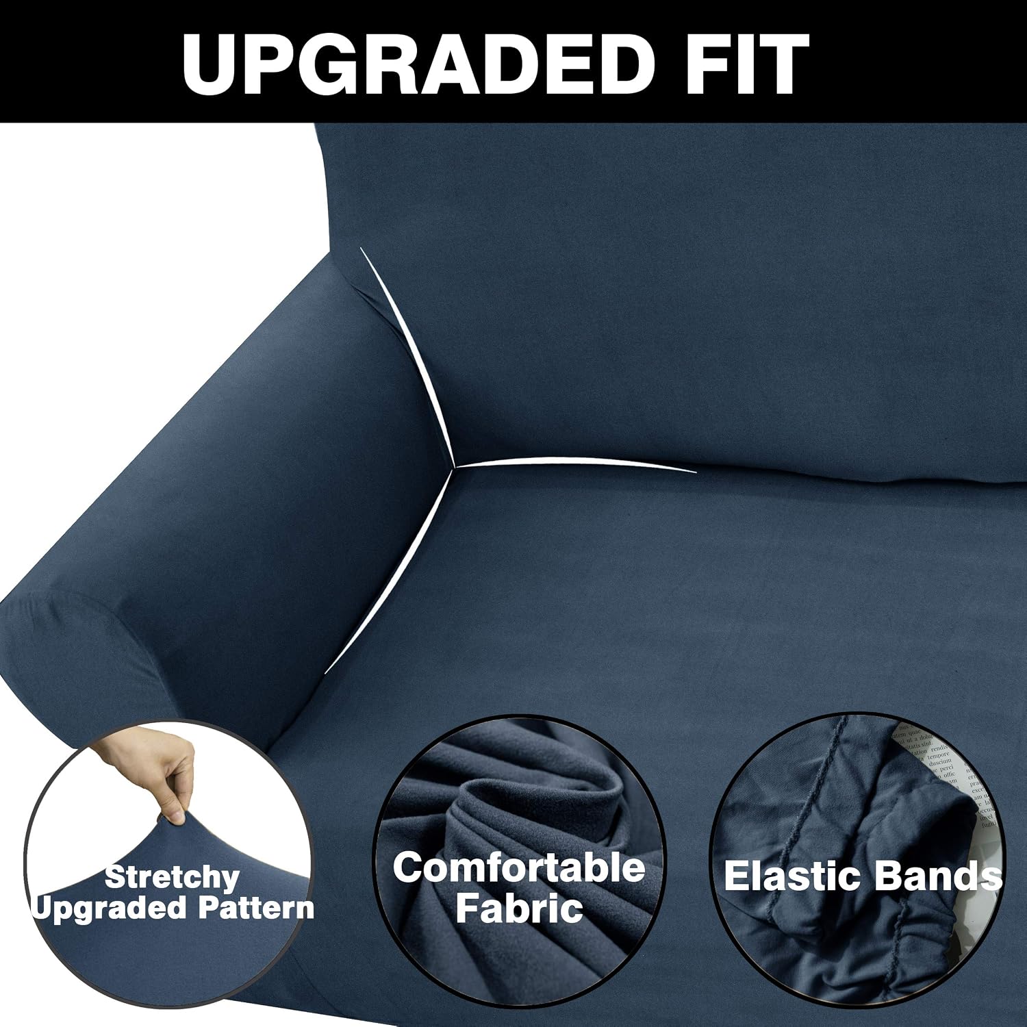Obytex Stretch Sofa Cover Soft and Comfortable Upgrade Pattern Couch Covers Dog Cat Pet Slipcovers Furniture Protectors (Large, Navy)