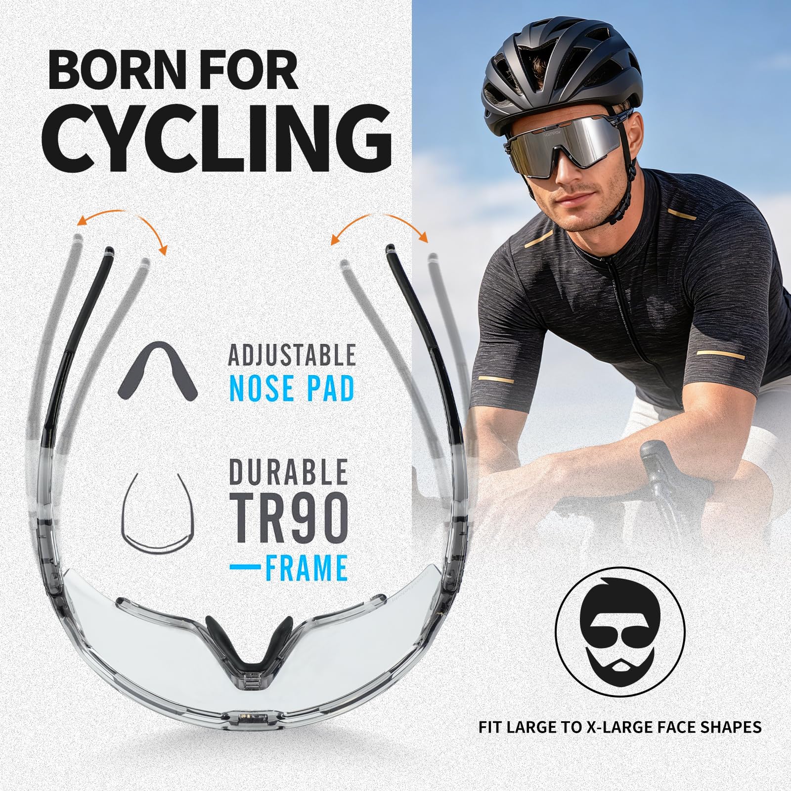 Polarisierte Fahrradbrille für Herren und Damen, PC-Gläser, UV-Schutz, Sport-Sonnenbrille für Laufen, Baseball, Softball