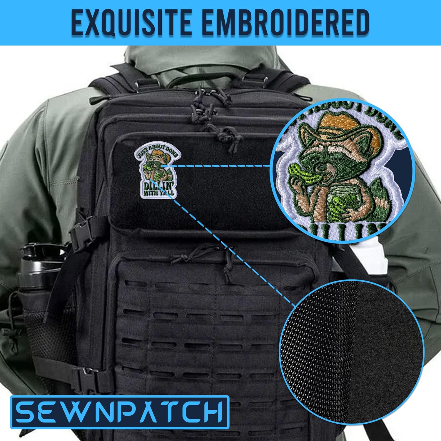 Just About Done Dillin' with Yall Hook and Loop Patch for Backpacks Hats Vest Dog Harness Bags, Size 3" Sewing Patches, Tactical Appliques for Clothes, Embroidery Patch, Funny Raccoon Gifts